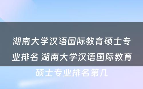 湖南大学汉语国际教育硕士专业排名 湖南大学汉语国际教育硕士专业排名第几