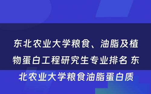 东北农业大学粮食、油脂及植物蛋白工程研究生专业排名 东北农业大学粮食油脂蛋白质