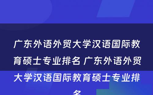 广东外语外贸大学汉语国际教育硕士专业排名 广东外语外贸大学汉语国际教育硕士专业排名