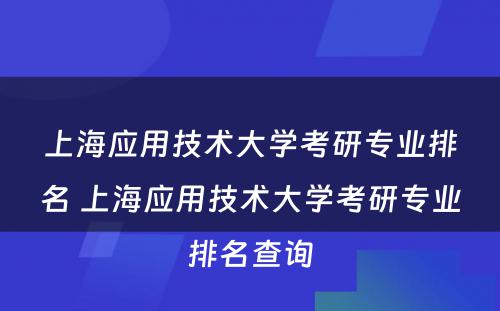 上海应用技术大学考研专业排名 上海应用技术大学考研专业排名查询