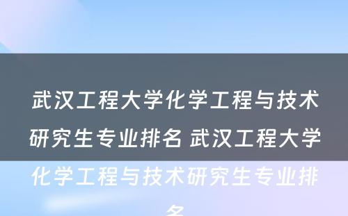 武汉工程大学化学工程与技术研究生专业排名 武汉工程大学化学工程与技术研究生专业排名