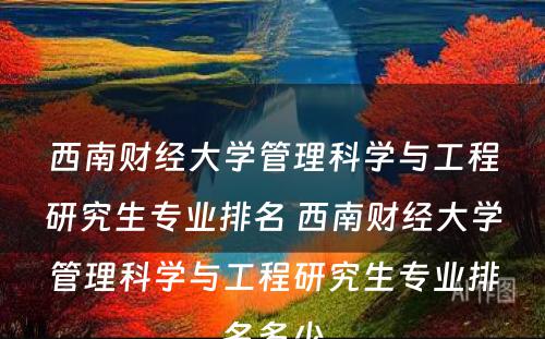 西南财经大学管理科学与工程研究生专业排名 西南财经大学管理科学与工程研究生专业排名多少