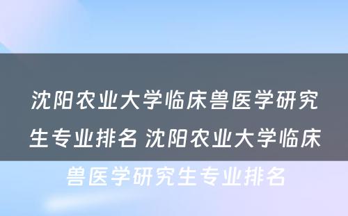 沈阳农业大学临床兽医学研究生专业排名 沈阳农业大学临床兽医学研究生专业排名