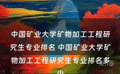 中国矿业大学矿物加工工程研究生专业排名 中国矿业大学矿物加工工程研究生专业排名多少