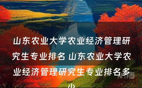 山东农业大学农业经济管理研究生专业排名 山东农业大学农业经济管理研究生专业排名多少