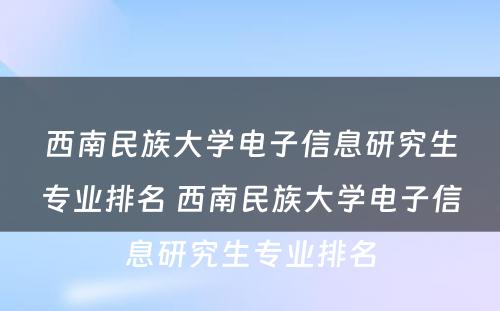 西南民族大学电子信息研究生专业排名 西南民族大学电子信息研究生专业排名