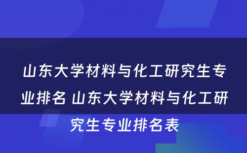 山东大学材料与化工研究生专业排名 山东大学材料与化工研究生专业排名表