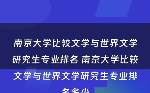 南京大学比较文学与世界文学研究生专业排名 南京大学比较文学与世界文学研究生专业排名多少