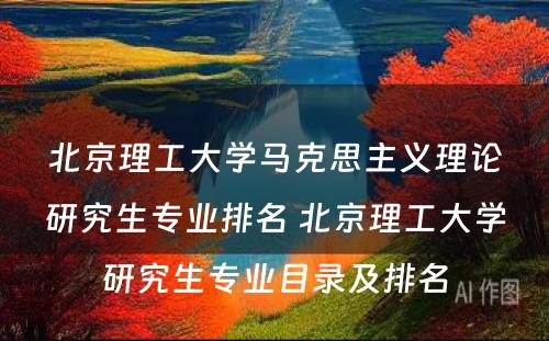 北京理工大学马克思主义理论研究生专业排名 北京理工大学研究生专业目录及排名