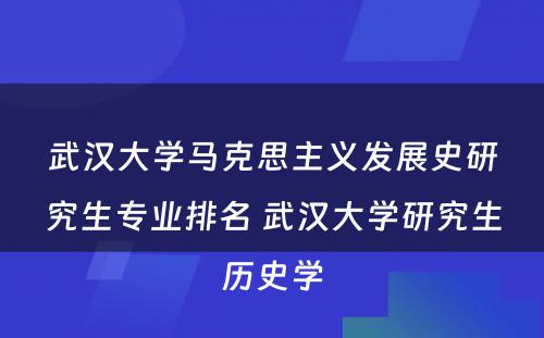 武汉大学马克思主义发展史研究生专业排名 武汉大学研究生历史学