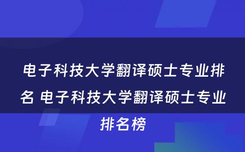 电子科技大学翻译硕士专业排名 电子科技大学翻译硕士专业排名榜