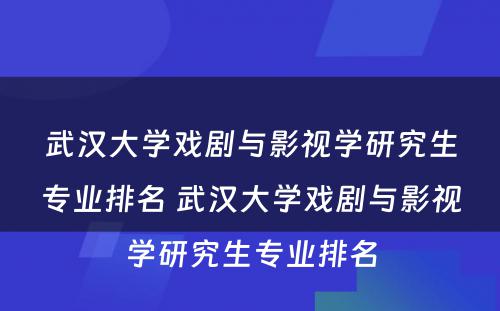 武汉大学戏剧与影视学研究生专业排名 武汉大学戏剧与影视学研究生专业排名