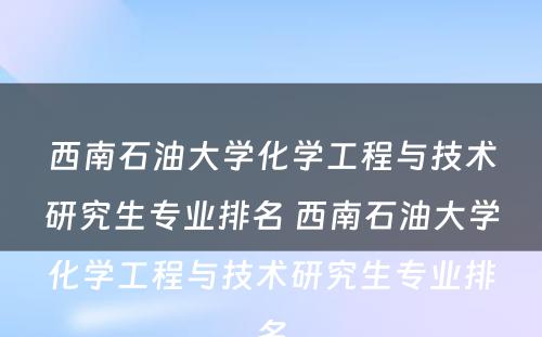 西南石油大学化学工程与技术研究生专业排名 西南石油大学化学工程与技术研究生专业排名