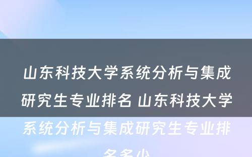 山东科技大学系统分析与集成研究生专业排名 山东科技大学系统分析与集成研究生专业排名多少