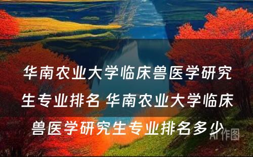 华南农业大学临床兽医学研究生专业排名 华南农业大学临床兽医学研究生专业排名多少