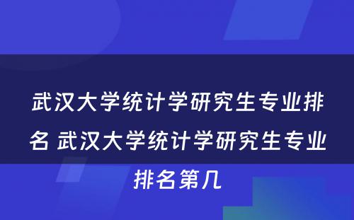 武汉大学统计学研究生专业排名 武汉大学统计学研究生专业排名第几