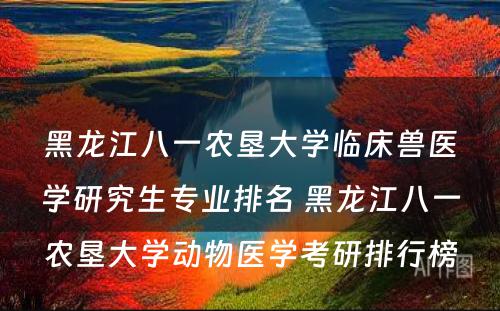 黑龙江八一农垦大学临床兽医学研究生专业排名 黑龙江八一农垦大学动物医学考研排行榜