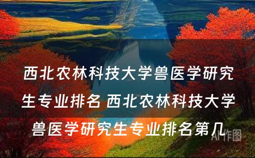 西北农林科技大学兽医学研究生专业排名 西北农林科技大学兽医学研究生专业排名第几