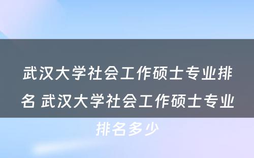 武汉大学社会工作硕士专业排名 武汉大学社会工作硕士专业排名多少