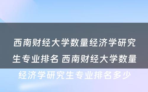 西南财经大学数量经济学研究生专业排名 西南财经大学数量经济学研究生专业排名多少