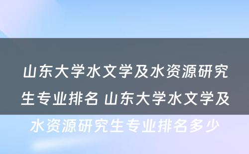 山东大学水文学及水资源研究生专业排名 山东大学水文学及水资源研究生专业排名多少