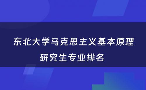 东北大学马克思主义基本原理研究生专业排名 