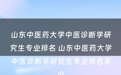 山东中医药大学中医诊断学研究生专业排名 山东中医药大学中医诊断学研究生专业排名多少