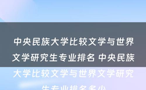 中央民族大学比较文学与世界文学研究生专业排名 中央民族大学比较文学与世界文学研究生专业排名多少