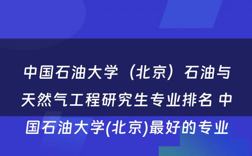 中国石油大学（北京）石油与天然气工程研究生专业排名 中国石油大学(北京)最好的专业