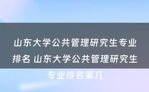 山东大学公共管理研究生专业排名 山东大学公共管理研究生专业排名第几