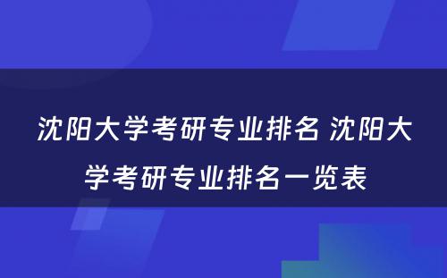 沈阳大学考研专业排名 沈阳大学考研专业排名一览表