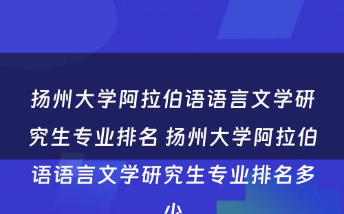 扬州大学阿拉伯语语言文学研究生专业排名 扬州大学阿拉伯语语言文学研究生专业排名多少