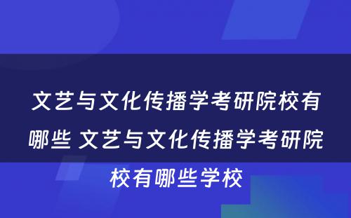 文艺与文化传播学考研院校有哪些 文艺与文化传播学考研院校有哪些学校