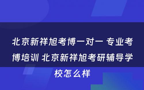 北京新祥旭考博一对一 专业考博培训 北京新祥旭考研辅导学校怎么样