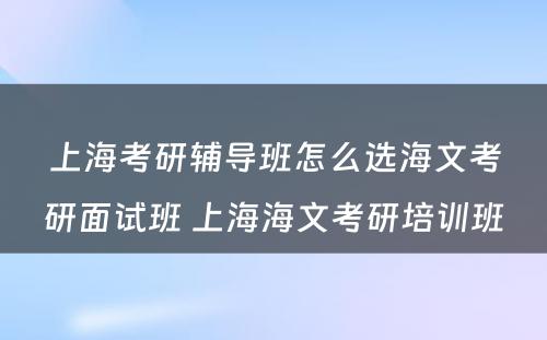 上海考研辅导班怎么选海文考研面试班 上海海文考研培训班