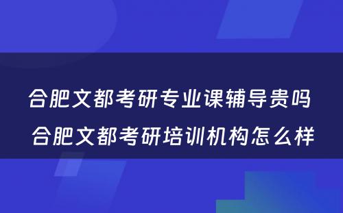 合肥文都考研专业课辅导贵吗 合肥文都考研培训机构怎么样