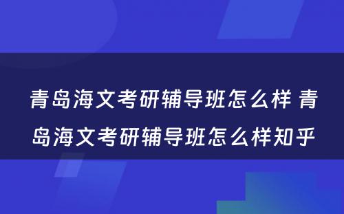 青岛海文考研辅导班怎么样 青岛海文考研辅导班怎么样知乎