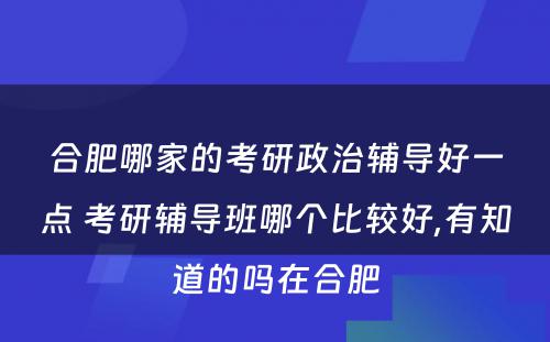 合肥哪家的考研政治辅导好一点 考研辅导班哪个比较好,有知道的吗在合肥