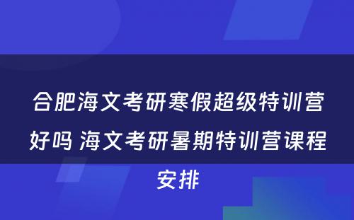 合肥海文考研寒假超级特训营好吗 海文考研暑期特训营课程安排