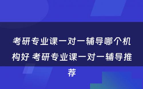 考研专业课一对一辅导哪个机构好 考研专业课一对一辅导推荐