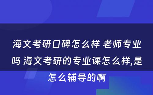 海文考研口碑怎么样 老师专业吗 海文考研的专业课怎么样,是怎么辅导的啊