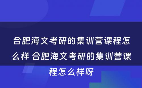 合肥海文考研的集训营课程怎么样 合肥海文考研的集训营课程怎么样呀