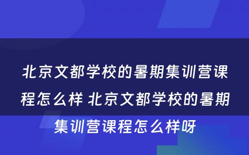 北京文都学校的暑期集训营课程怎么样 北京文都学校的暑期集训营课程怎么样呀