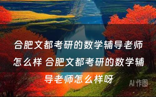 合肥文都考研的数学辅导老师怎么样 合肥文都考研的数学辅导老师怎么样呀