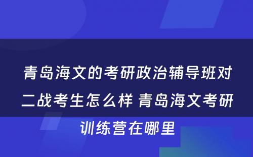 青岛海文的考研政治辅导班对二战考生怎么样 青岛海文考研训练营在哪里