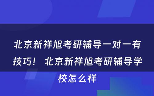 北京新祥旭考研辅导一对一有技巧！ 北京新祥旭考研辅导学校怎么样