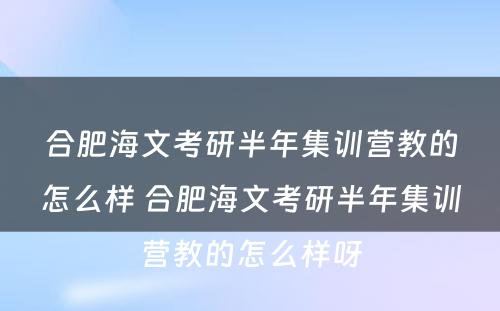 合肥海文考研半年集训营教的怎么样 合肥海文考研半年集训营教的怎么样呀