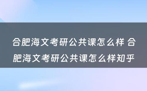 合肥海文考研公共课怎么样 合肥海文考研公共课怎么样知乎