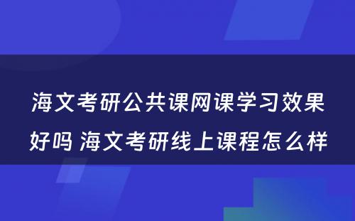 海文考研公共课网课学习效果好吗 海文考研线上课程怎么样