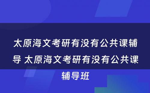 太原海文考研有没有公共课辅导 太原海文考研有没有公共课辅导班